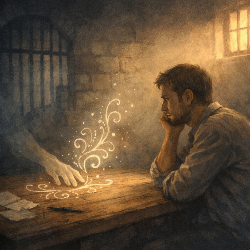 Ilustración de una figura solitaria en un espacio oscuro que evoca memoria, amor y liberación emocional.